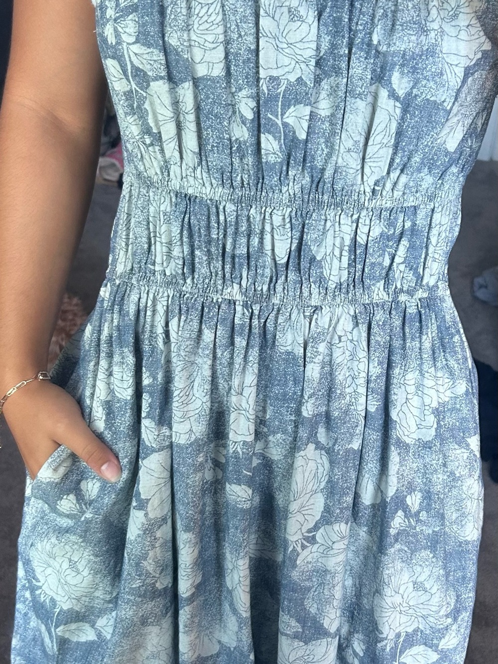 American Eagle Outfitters Light Blue Floral Smocked Waist Dress